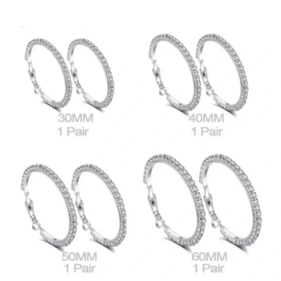 Swarovski Elements 925 Sterling Silver Medium Hoops Earrings NEW - Picture 11 of 12